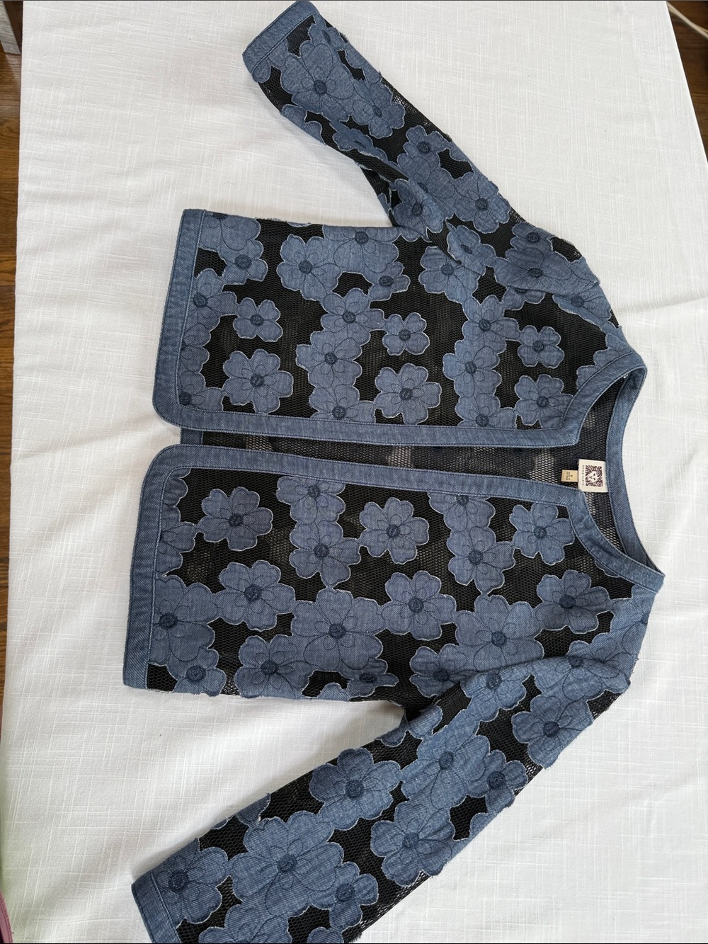 Floral Knit Cardigan Jacket - Navy Blue